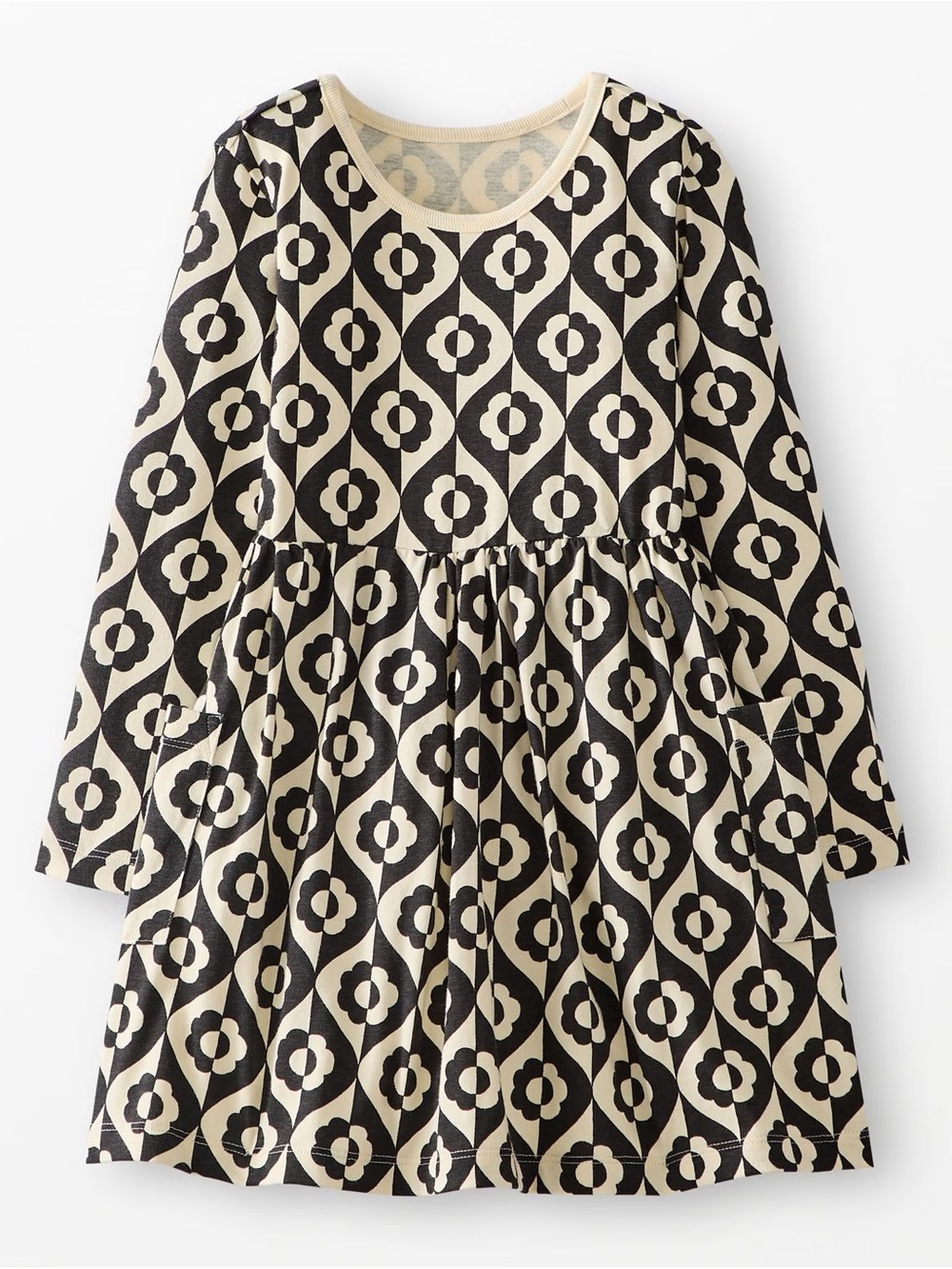 Hanna Andersson long sleeve Black & Cream Geometric Floral Pocket Dress